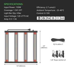 Luz de Cultivo Interna Eco 150W de Alta PPE, Espectro Completo, LED Samsung Lm301h, Fábrica Certificada BSCI ISO, Garantia de 3 Anos - Product Image 2