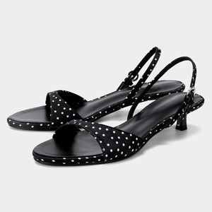 Retro Chic Women's Kitten-Heel Mules Black-White Polka-Dot Buckle Heeled <b>Sandals</b> for Ladies - Product Image 1
