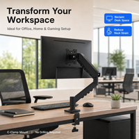Support de moniteur unique réglable en hauteur avec ressort à gaz, fixation de bureau entièrement articulée, rotation à 360°, VESA 75 100, 17 à 32 pouces, 9 kg