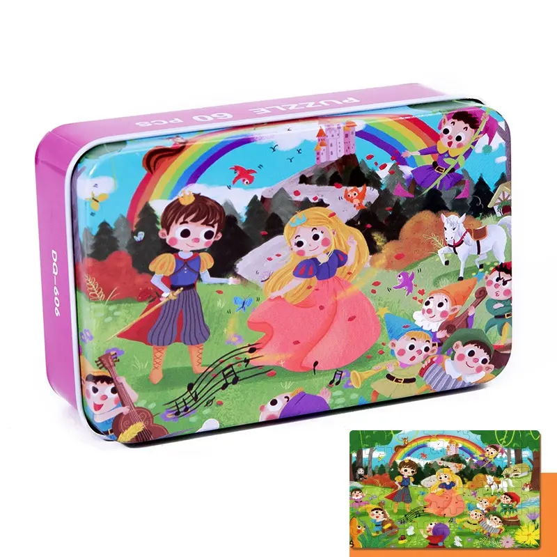 Beautiful Colorful Animal Fruit Puzzle Toy Kids Educational 60pcs Cartoon Jigsaw Puzzle Game with Boxes