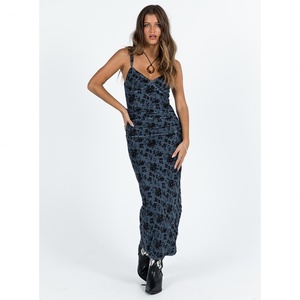 Vestido de Tirantes Azul Estilo Bohemio, Asimétrico, con Encaje, Ecológico y Personalizado, para Otoño - Product Image 5