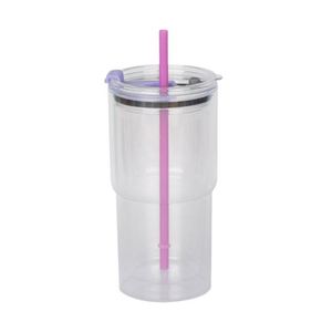 Eco-Conscious 20oz <b>Plastic</b> Double Wall Reusable Tumbler with Straw for Pool Beach Summer Fun - Product Image 4