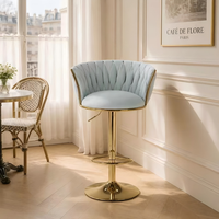 Tabouret de bar tissé bleu brumeux au design nordique, base en métal doré, pivotant, hauteur réglable, tabouret de comptoir de cuisine, mobilier de bar