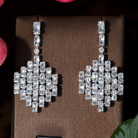 HIBRIDE À La Mode Cubique Zircone Baguette Femmes Boucles D'oreilles Pour La Mariée Bijoux De Mariage Longues Boucles D'oreilles pendientes mujer moda E-731