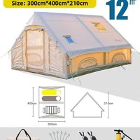 Carpa Inflable de Lujo Grande para Glamping, Casa de Lona para 4-6 Personas, Impermeable para Acampar al Aire Libre, 3 Estaciones, con 12 Ventilaciones y Orificio para Estufa