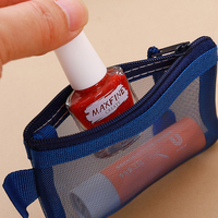 Mini pochette portable transparente en nylon pour pièces de monnaie, rouge à lèvres, clés, cartes d'identité, rangement de maquillage pour la maison et les voyages, pochette zippée en maille