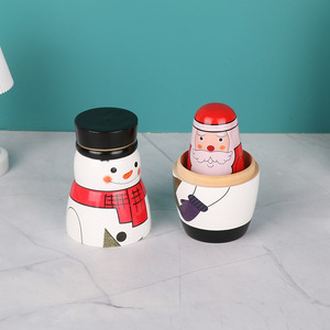 Hot Sale Christmas Wooden Nesting <b>Doll</b> Set Snowman Santa Pattern Stackable Figurine Holiday Desktop Ornament - Product Image 5