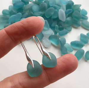 Beachvibes Handmade Lovely <strong>Japanese</strong> Seaglass Beachg Christmas Gift Seaglass <strong>Jewellery</strong> Aqua Sea Glass Earrings - Product Image 1