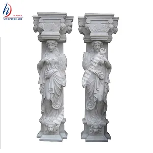 Mão esculpido bela mulher romana caratid mármore coluna para venda
