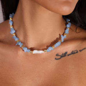 Collier en perles de pierre naturelle en cristal jaune, bijoux d'été, chaîne de clavicule vintage, design tendance, collier pour femmes - Product Image 5