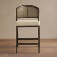 Tabouret de bar haut en rotin, mobilier d'intérieur, cadre en bois, tabouret de comptoir en tissu