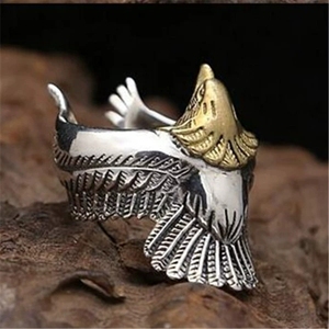 Bague ajustable en acier inoxydable massif plaqué argent antique avec motif aigle, pour homme et femme, cadeau de mariage et de fiançailles 2026 - Product Image 1