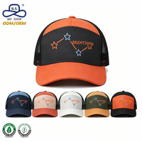 Casquette de camionneur bicolore orange et noir à imprimé étoiles personnalisé avec dos en maille respirante pour l'été et les loisirs en extérieur