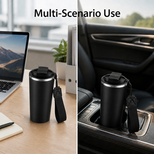 Tazza da Caffè Portatile in Acciaio Inossidabile con Coperchio a Doppio Uso e Cannuccia in PP per Ufficio e Viaggi - Product Image 3