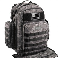 Sac à dos à langer en cuir Dinictis Dad, style militaire camouflage noir, avec sangles MOLLE, pochette étanche et compartiments isothermes pour biberons