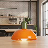 Lustre Moderne Créatif de Style Européen Médiéval à Hauteur Réglable avec Cadre en Fer et Abat-jour en Verre Orange, à Intensité Variable, pour Salle à Manger (Importation Transfrontalière)