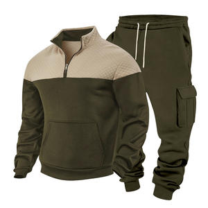 Ensemble de survêtement décontracté RUIQUWIN pour hommes, coupe ample, blocs de couleur, tissu épais, écologique, pantalon cargo et sweat-shirt à col montant - Product Image 4