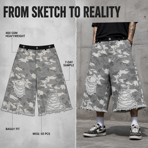 RAMAX Men <b>Camouflage</b> Bermuda <b>Shorts</b> Ripped Elastic Waist Street Style Custom Logo Packaging - Product Image 2