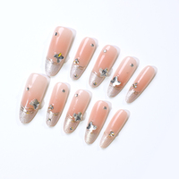 Ongles à presser OEM ODM, forme amande longue, prix usine, logo personnalisé, motif papillon pailleté, réutilisables, pour fêtes