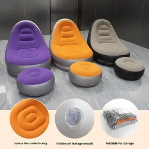 Sillón Inflable Plegable con Reposapiés, Moderno y Sencillo, de PVC Flocado, Sofá Reclinable para el Hogar, Sofá Inflable Portátil para Exteriores - Product Image 3