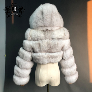 Manteau de fourrure <span class=keywords><strong>court</strong></span> de ventre de conception de mode avec le manteau de fourrure de renard à capuche à manches longues - Product Image 6