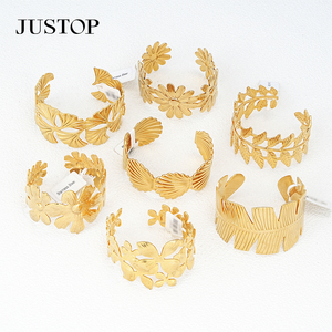 กำไลข้อมือสแตนเลสชุบทอง JUSTOP ดีไซน์ทันสมัยสไตล์โบฮีเมียน ลายพืช สำหรับผู้หญิง เหมาะสำหรับวันครบรอบ - Product Image 6