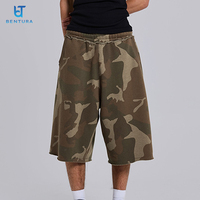 Shorts de sport camouflage personnalisés BENTURA, coupe 3/4, en coton vieilli, ourlet brut, style baggy