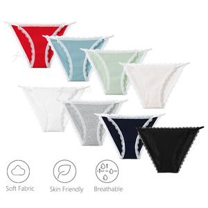 Green Envoy Ingrosso Slip Bikini da Donna in Cotone a Costine con Fasce Sottili, Bordo in Pizzo e Apertura sulla Gamba, Colori Tinta Unita - Product Image 5