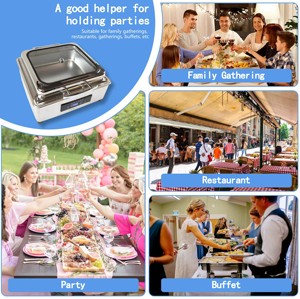 Promocional Pies altos Tapa de vidrio grande Forma cuadrada Catering Cheffing Platos Buffet de acero inoxidable - Product Image 6