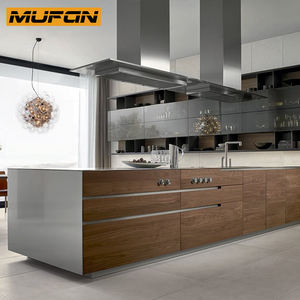 Gabinete grande de lujo, conjunto de muebles de cocina de isla personalizada, diseños modernos, gabinetes de cocina de chapa de nogal de gama alta - Product Image 2