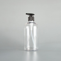 Botella Dispensadora de Plástico PET de 500 ml, Redonda, Recargable, Transparente, Azul y Negra, para Loción, Champú, Gel de Ducha, Jabón de Manos