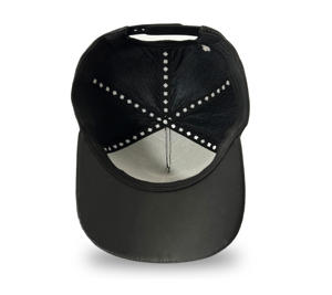 หมวกหนังสีดำปี 2026 แบบ 5 ชิ้นส่วน ทรงแข็ง พร้อมโลโก้ปักด้านหน้า สายรัดแบบกำหนดเองด้านใน และโลโก้ปักด้านหลัง - Product Image 5