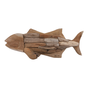 Escultura de pez de madera de teca para decoración del hogar, arte de pared estilo costero, para sala de estar, baño, oficina, estante de exhibición - Product Image 4