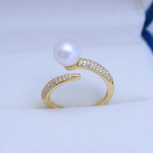 Anillo Ajustable de Plata 925 con Perla de Agua Dulce de 8-9 mm, Casi Impecable, con Fuerte Brillo, Transmisión en Vivo, Incrustación, Forma de Corazón para Enamorados - Product Image 1