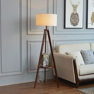 Modern E27 Base LED <strong>Floor</strong> <strong>Lamp</strong> with Fabric Cylindrical <strong>Shade</strong> and Wood Tripod Design <strong>for</strong> Bedroom &amp; Living Room - Product Image 5