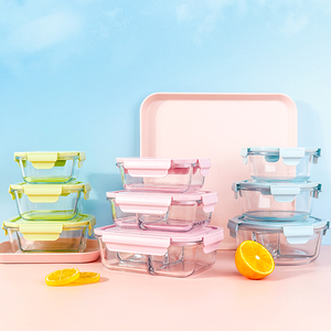 Eco-friendly Leak Proof High Borosilicate Glass Food Storage Container Box Fresh Keeping kids bento Lunch Box