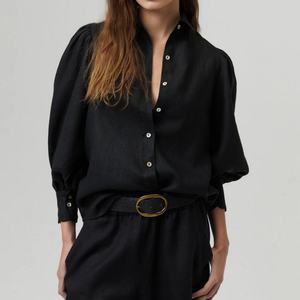 Conjunto de Lino Premium 100% OEM, Blusa de Lino de Manga Larga Abullonada, Trajes Cortos de Lino para Mujer - Product Image 3