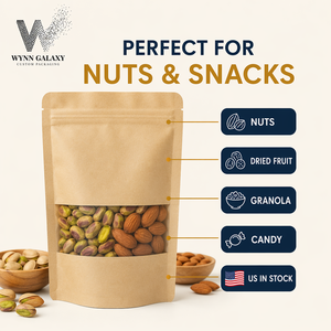 Bolsa de Papel Kraft Pequeña al por Mayor con Ventana y Cierre Zip, 15*22*4cm (6*8.7*1.6in), Reutilizable para Té, Café, Frutos Secos, Snacks y Alimentos, Personalizable - Product Image 6