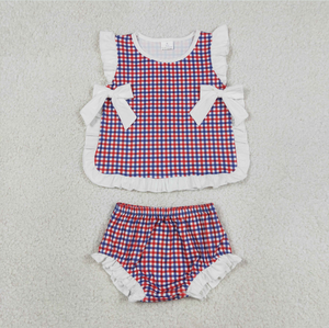 Sibling Baby Boys Girls Bows Checkered Tunic Bummies <b>Clothes</b> Sets - Product Image 2