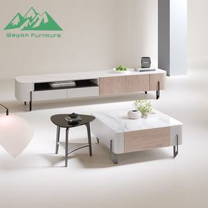 Ensemble de meuble TV Wayon <span class=keywords><strong>en</strong></span> pierre frittée moderne et luxueuse et table basse ronde <span class=keywords><strong>en</strong></span> placage de bois de noyer pour le salon - Product Image 2