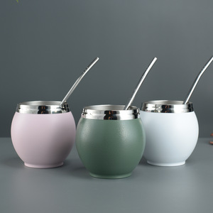 Taza de <span class=keywords><strong>Mate</strong></span> Argentina BORGE de 280 ml, Forma de Huevo, Acero Inoxidable, Aislada al Vacío, Redonda - Product Image 1