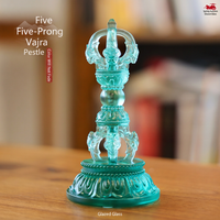 Ornement d'autel bouddhiste Vajra à cinq branches en verre émaillé, figurine décorative de style chinois, base en lotus, décoration de sanctuaire