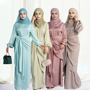 2023 designs wholesale islamic 2 piece moroccan kaftan dubai open abaya femmes robe musulmane women muslim dress