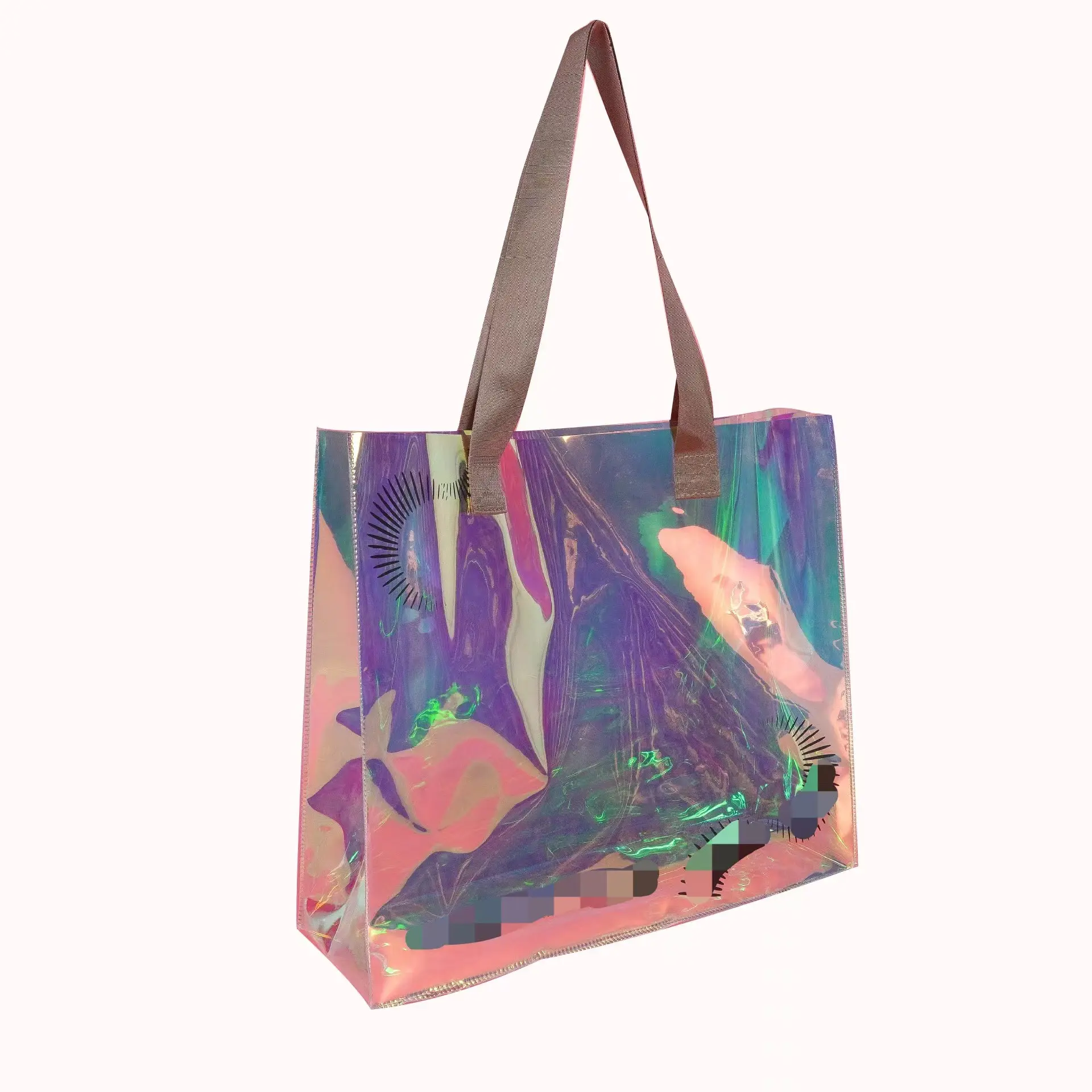 Özel plaj çantası 2023 toptan Pvc Logo ile alışveriş çantası lüks su geçirmez holografik temizle Tote çanta kadın kozmetik çanta