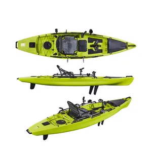 U-barco nuevo diseño 12 'Pedal de pie Kayak con timón sentado en la parte superior de kayak de pesca pedal de pie
