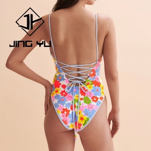Maillot de bain de haute qualité à imprimé hawaïen, maillot de bain personnalisé à bretelles creuses en nylon, vêtements de plage 2025 - Product Image 3
