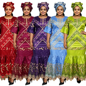 African Embroidery Patchwork Digital Print Middle East <b>Plus</b> <b>Size</b> Dashiki <b>Dress</b> Abaya Women Robe Scarf Polyester Breathable - Product Image 1