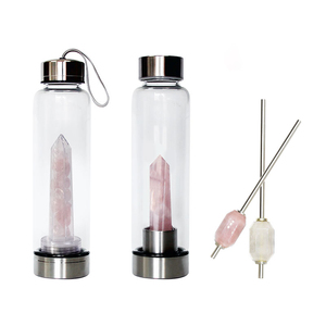 Gourde en verre inoxydable, 10 ml sans Bpa, 16oz, en cristal, pour guérison, avec Quartz Rose, transparent - Product Image 3