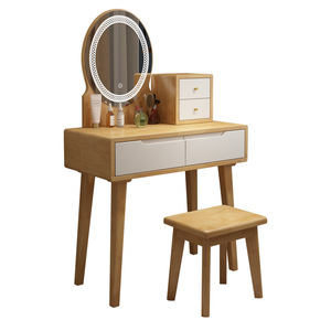 Dressing <b>Table</b> With Lighted <b>Mirror</b> Walnut Color Bedroom Makeup <b>Vanity</b> Small Space Nordic Style - Product Image 3