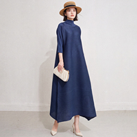 Robe longue plissée grande taille pour femme, col montant, coupe trapèze ample, couleur unie, prête à être expédiée en 7 jours – Collection Automne